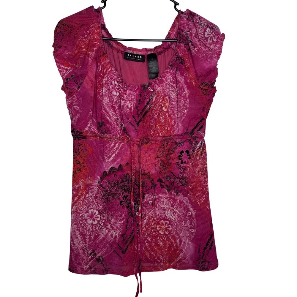 Y2K Excess By Liz Claiborne Pink Paisley geometric print Babydoll Top Women Sz M
